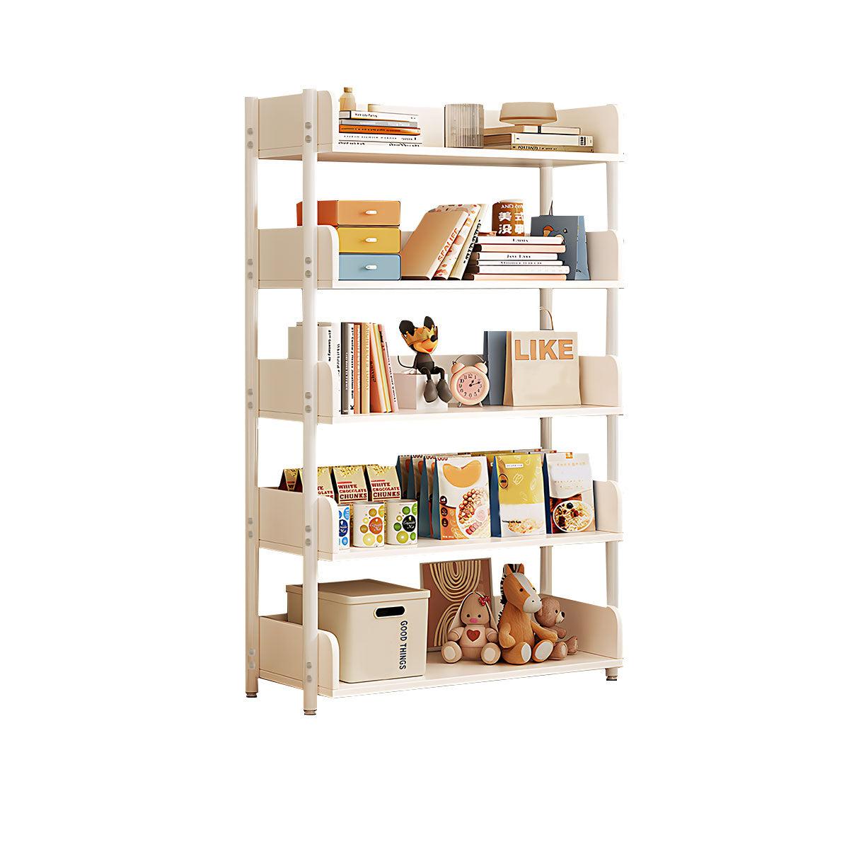 Minimalist Wood Bookshelf with Multi-Layer Storage and Anti-Fall Panels