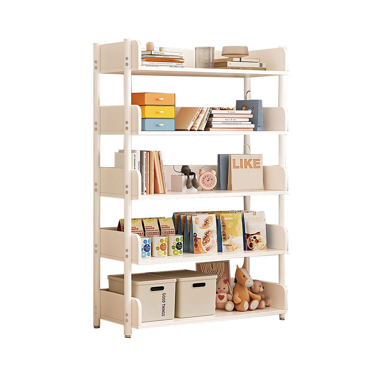 Minimalist Wood Bookshelf with Multi-Layer Storage and Anti-Fall Panels