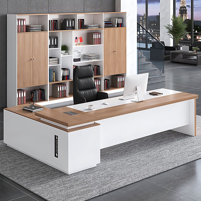 High-End Spacious L-Shaped Executive Desk with Color-Block Desktop Design