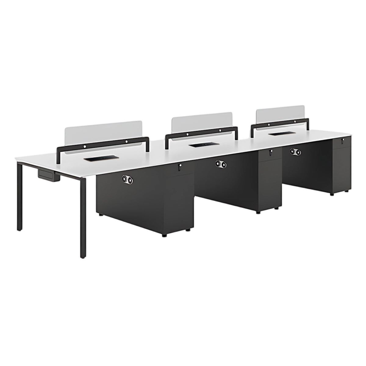 4-Person Open Plan Office Desk with Privacy Panels and Storage Pedestals