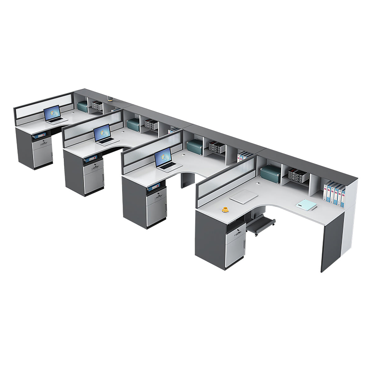 Modern L-Shaped Staff Office Desk with Partition and Storage Cabinet