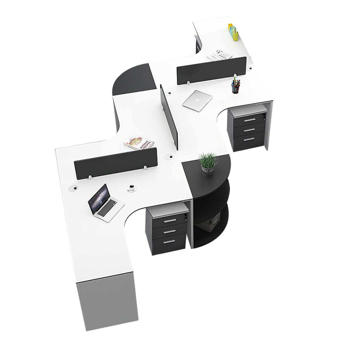 Modern Corner Shaped Employee Office Desk with Partition Panel