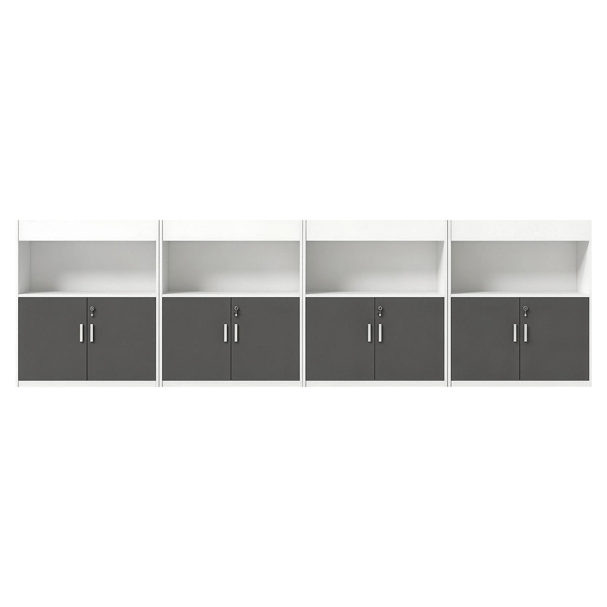 Scandinavian-Style Office Storage Cabinet with Open Cubbies and Wood-Tone Doors