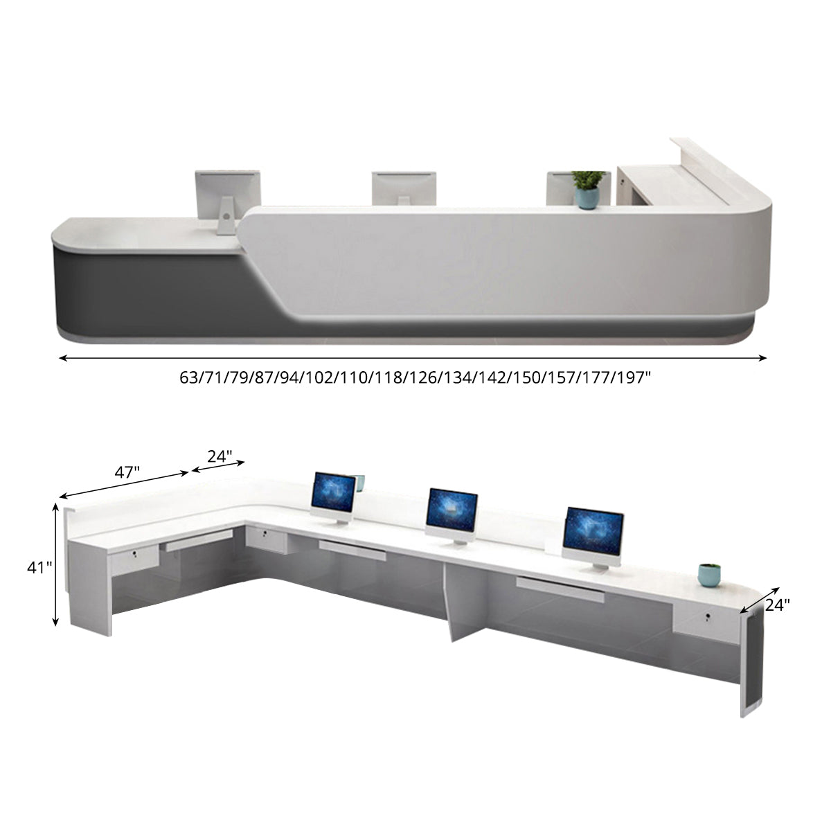 Modern Office Reception Desk with Curved Corner（Stock Items）