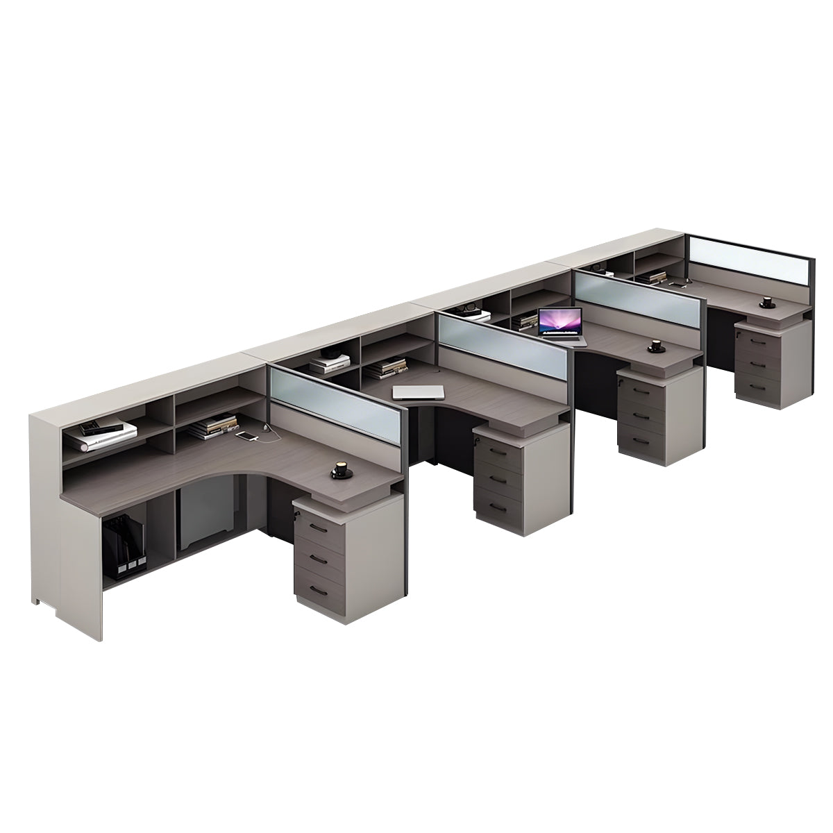 L-Shaped Minimalist Office Desk with Built-In Outlets, Ample Storage Space
