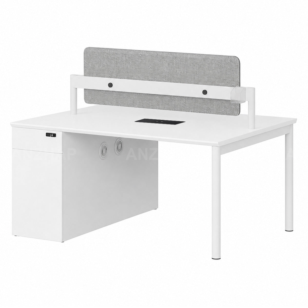 Collaborative Office Desk With Privacy Panels, Power Outlet & Side Storage