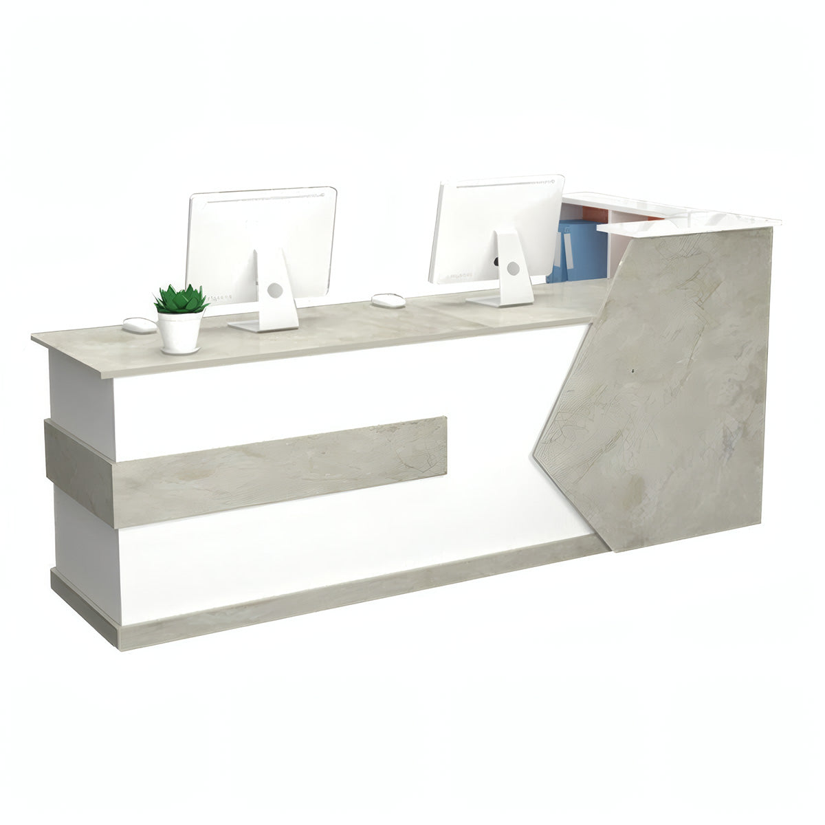 Modern Reception Desk 39–87 in Wide with Lockable Drawers, Transaction Counter, Steel Frame & Solid Wood