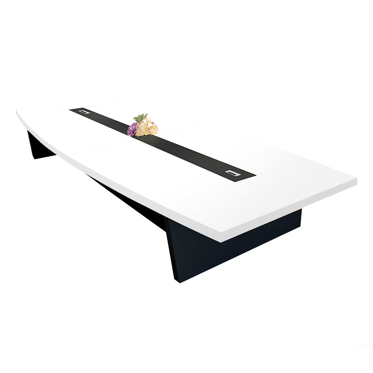 Modern Boat-Shaped Conference Table with Cable Management Ports