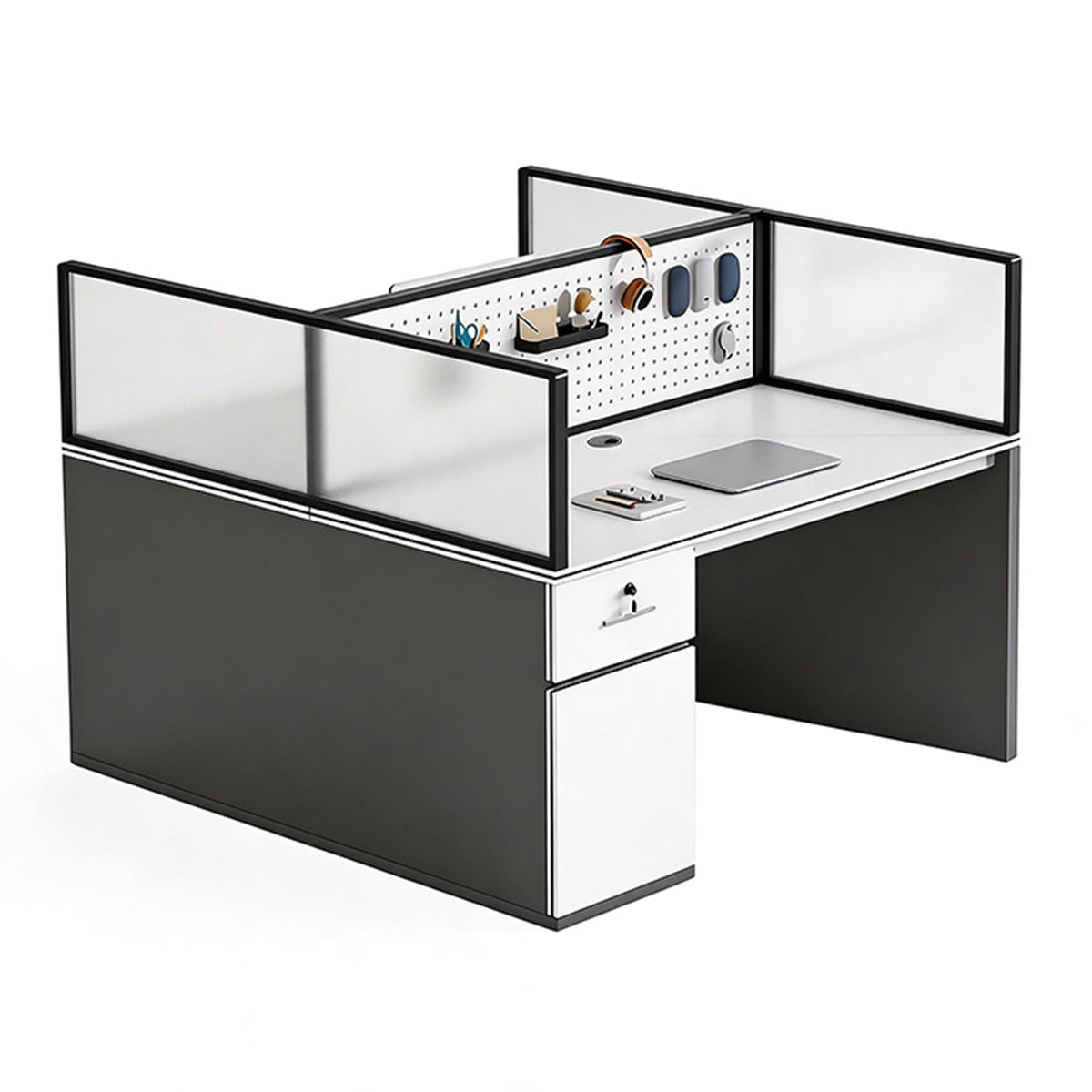 Modern Minimalist Office Desk with Functional Privacy Panels, Ample Storage Space