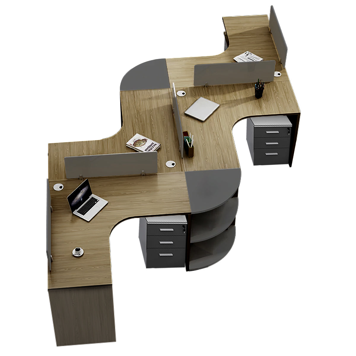 Modern Corner Shaped Employee Office Desk with Partition Panel