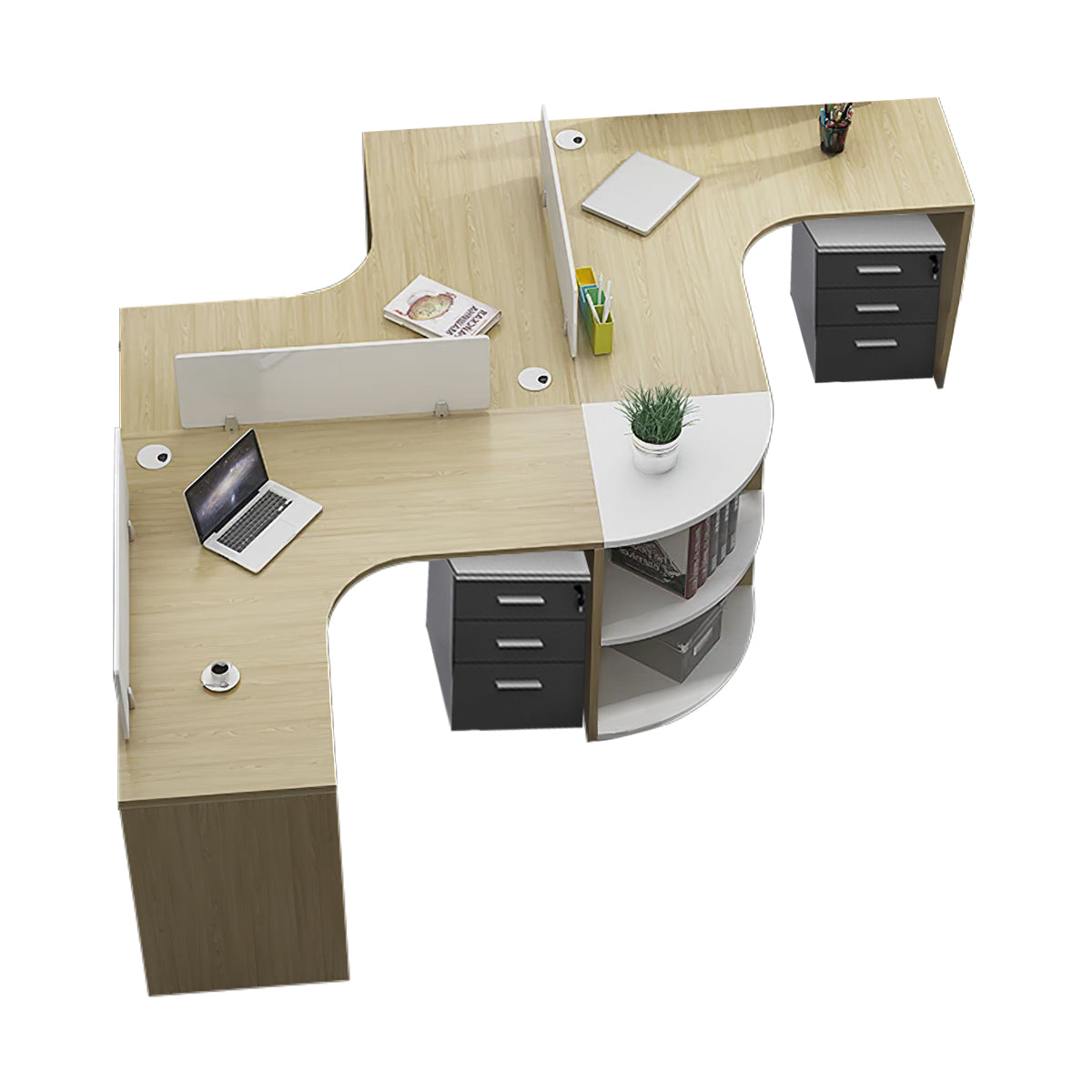 Modern Corner Shaped Employee Office Desk with Partition Panel