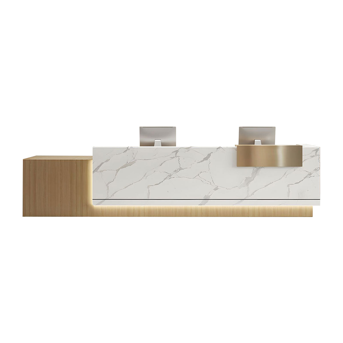 Modern Marble Reception Desk with LED Lights and Storage Cabinets