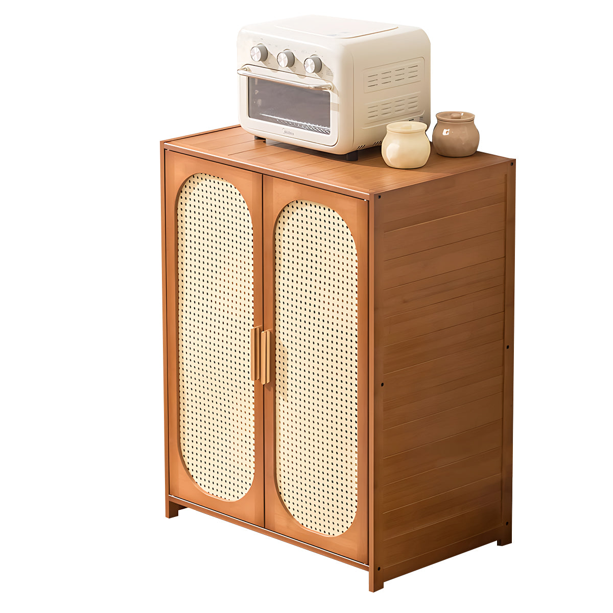 Retro Bamboo Buffet Cabinet, Faux Rattan Doors, Ample Storage for Home