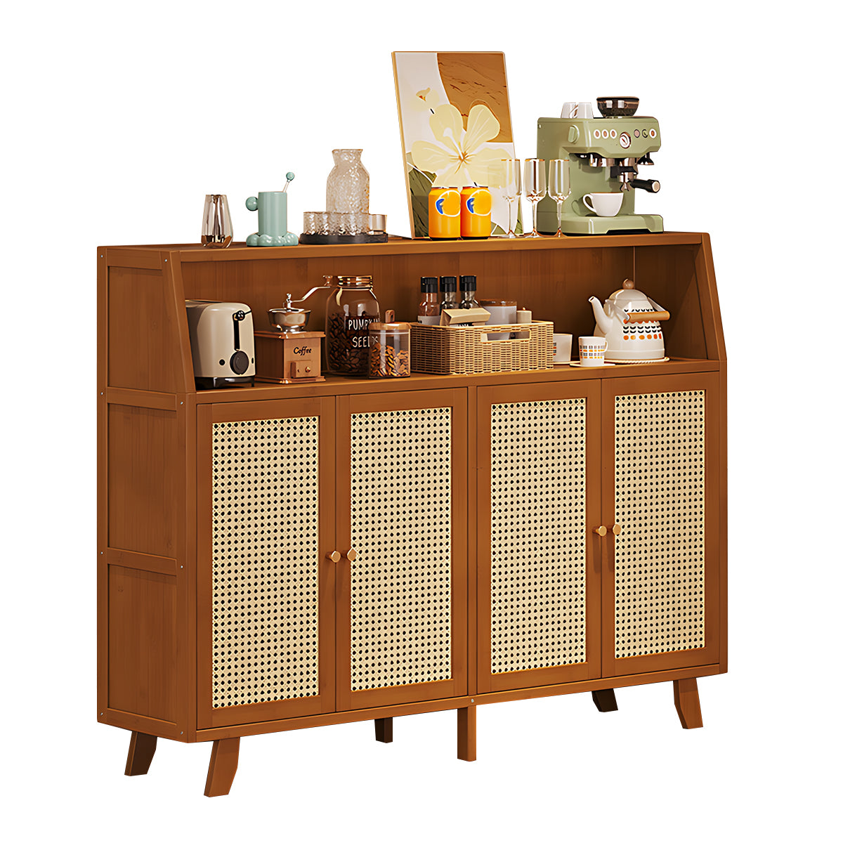 Eco-Friendly Bamboo Sideboard with Flip-Top Drawers and Storage Compartments
