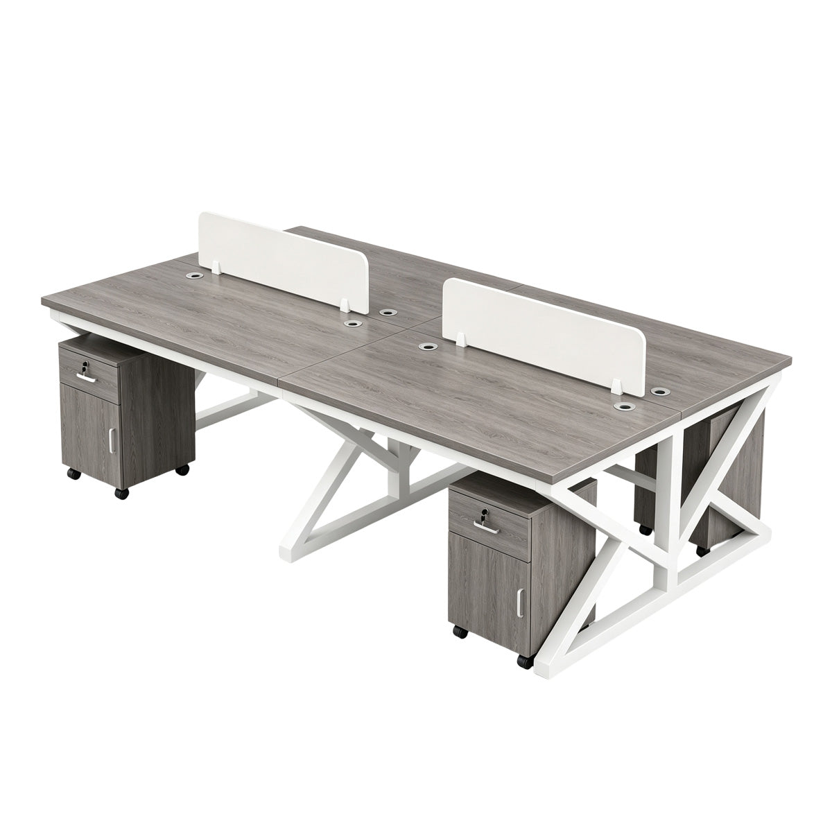Modular Office Workstation Desk with Privacy Panels, Cable Grommets and Storage
