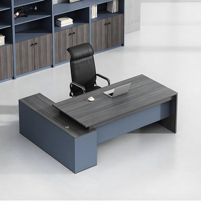 Modern L-Shaped Executive Desk with Side Storage Cabinet