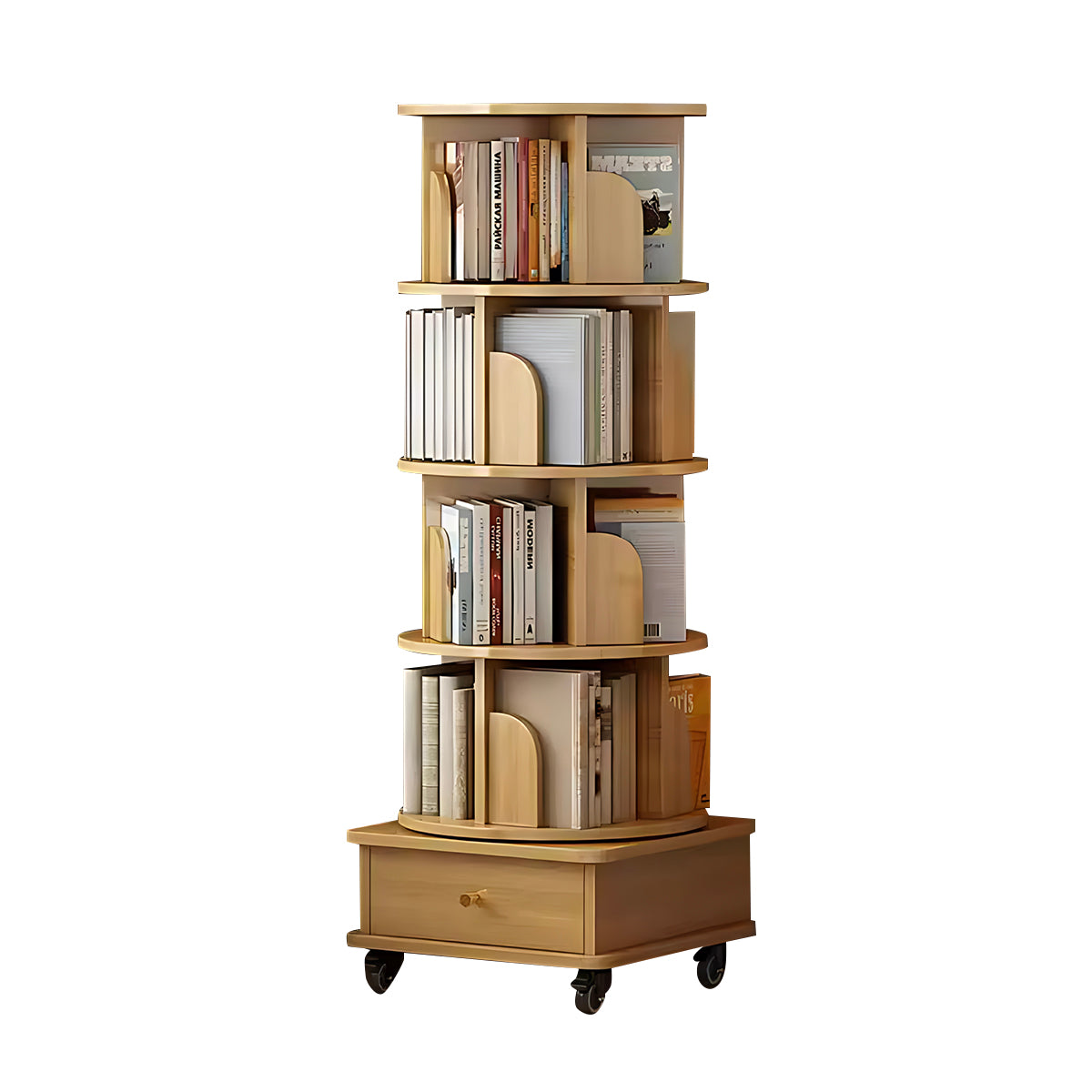 Minimalist Rotating Bookshelf, 360° Rotation, Multi-Layer Storage, Casters