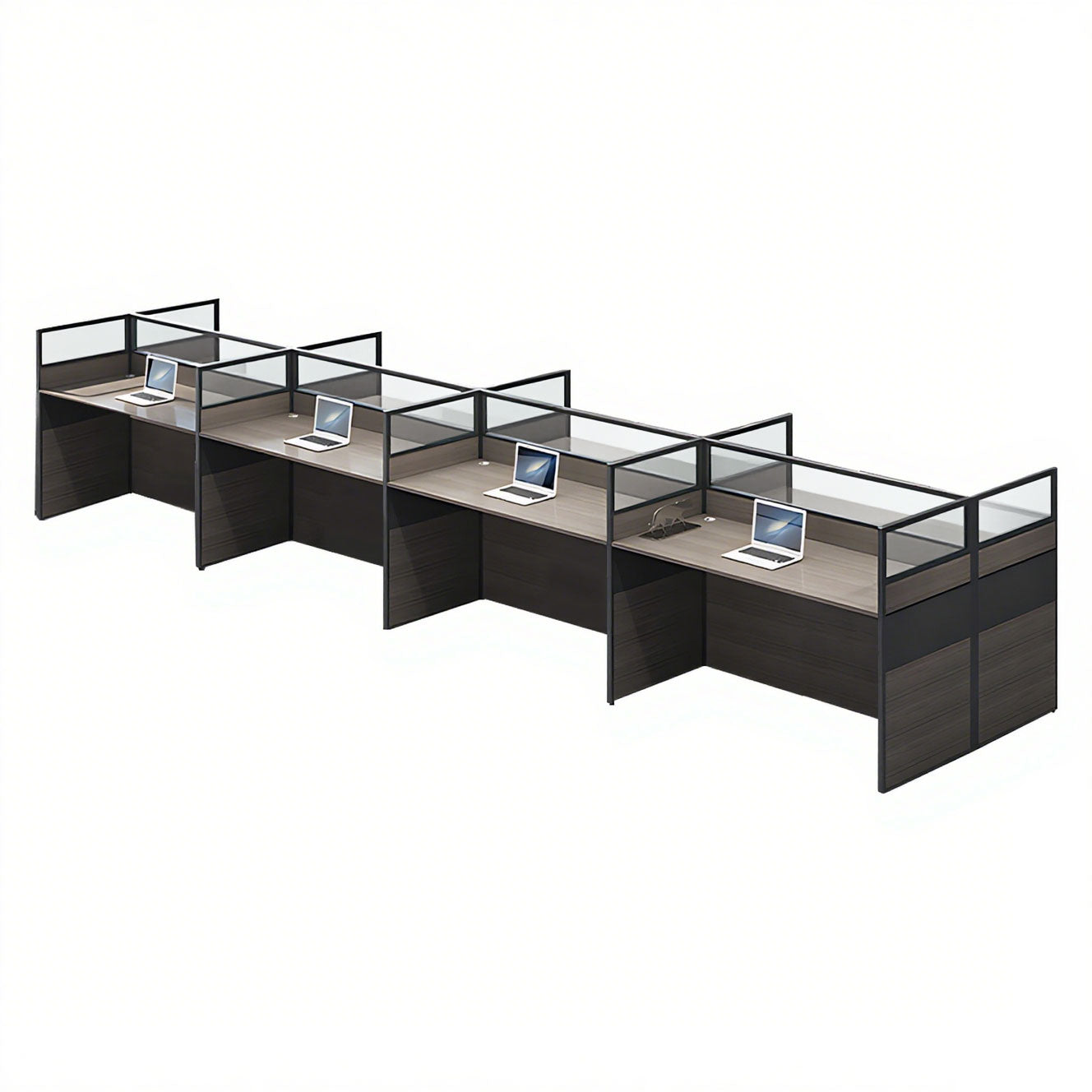 Minimalist Office Desk with Screen Partition, Four Seater