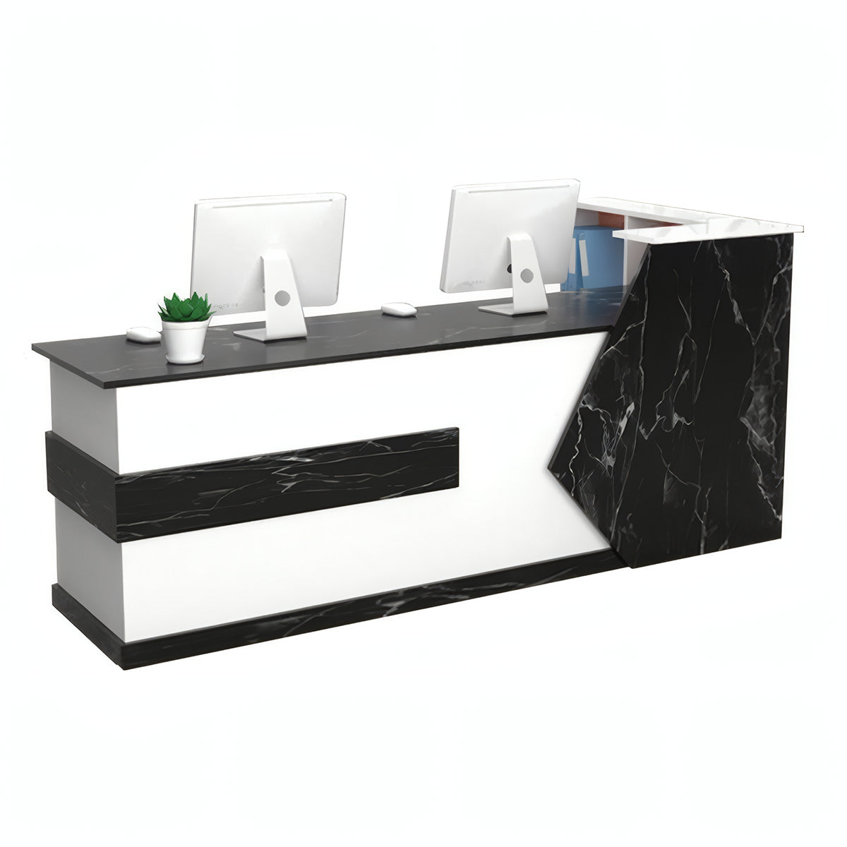 Modern Reception Desk 39–87 in Wide with Lockable Drawers, Transaction Counter, Steel Frame & Solid Wood