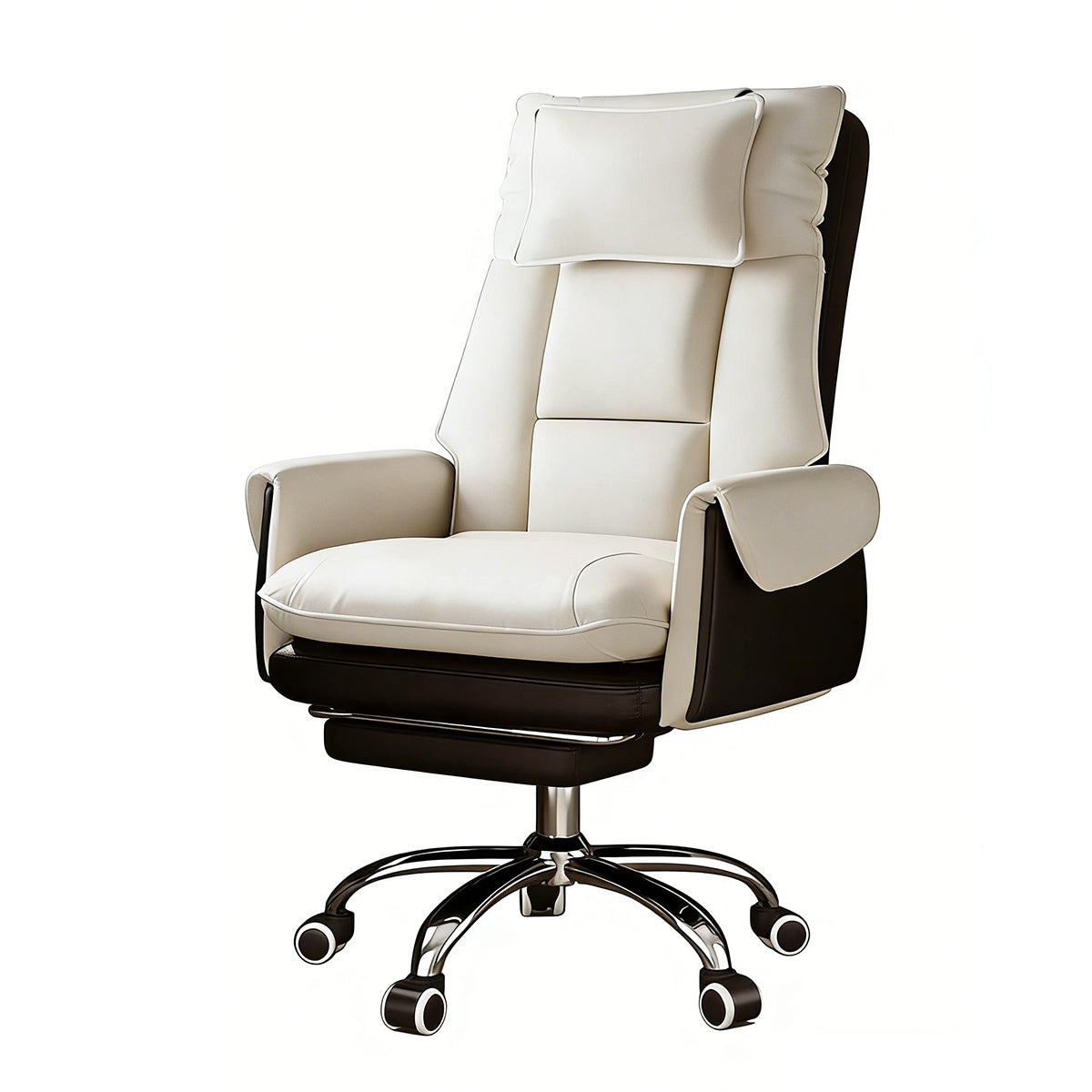 Reclining Executive Chair With Pillow, White + Black With Footrest Steel, White + Black finish, for office workstation, ergonomic office furniture