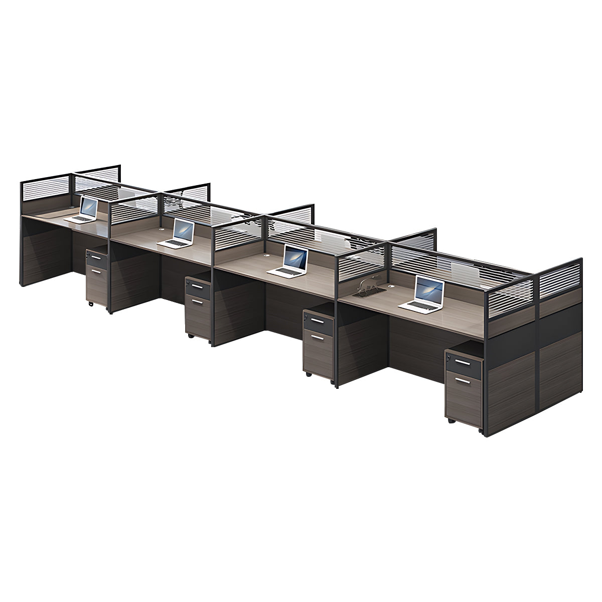 Minimalist Office Desk with Screen Partition, Four Seater