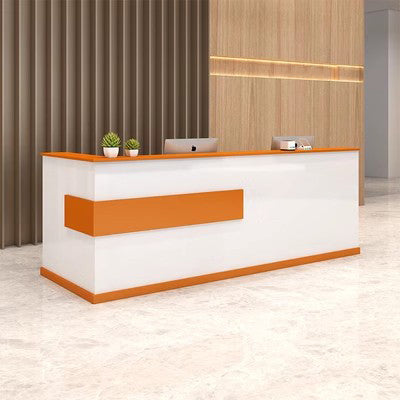 Modern Minimalist Reception Desk Cashier's Desk, Wood, White with Maple Color