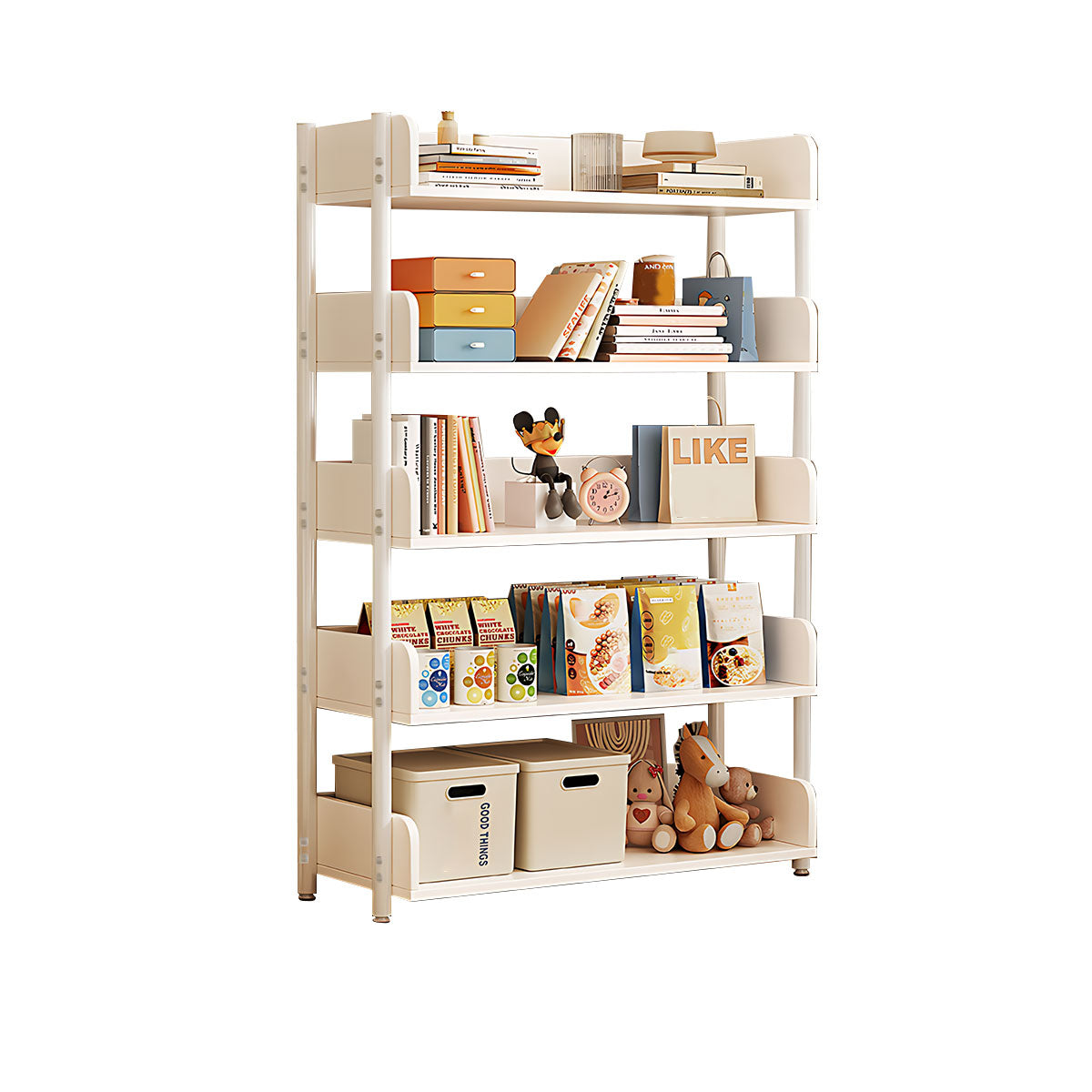 Minimalist Wood Bookshelf with Multi-Layer Storage and Anti-Fall Panels