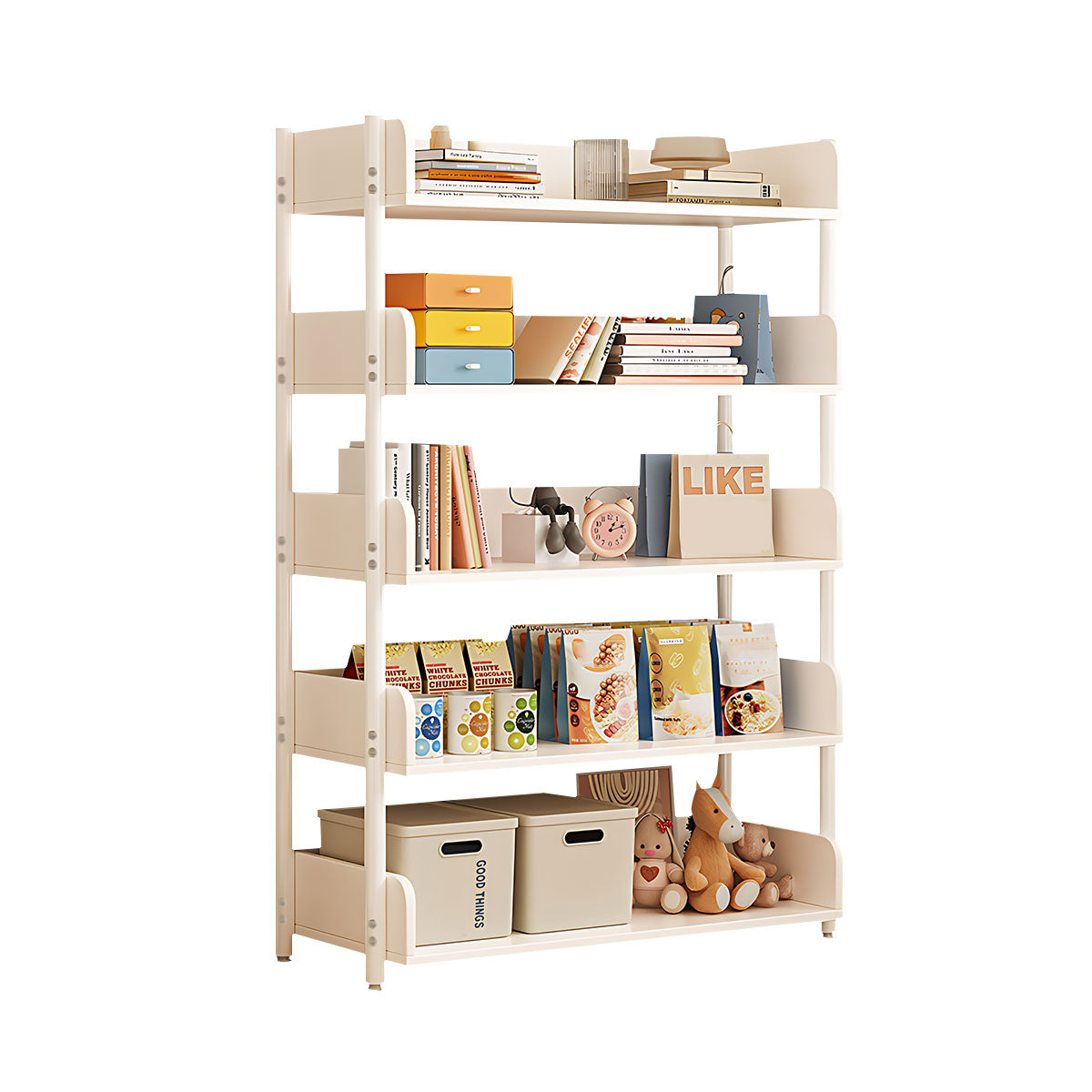 Minimalist Wood Bookshelf with Multi-Layer Storage and Anti-Fall Panels