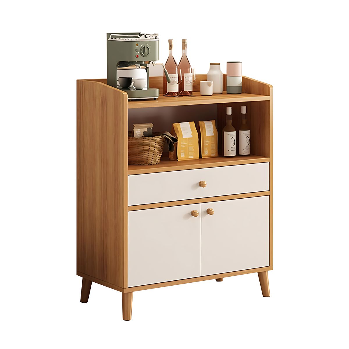 Refined Scratch-Resistant Sideboard with Open Storage and Drawers