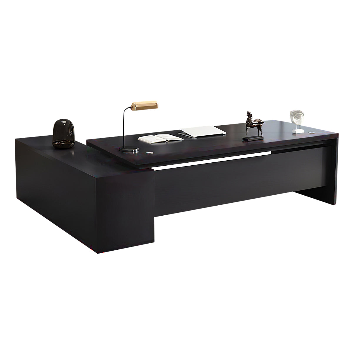 Modern L-Shaped Wood Grain Executive Desk with Storage Side Cabinet