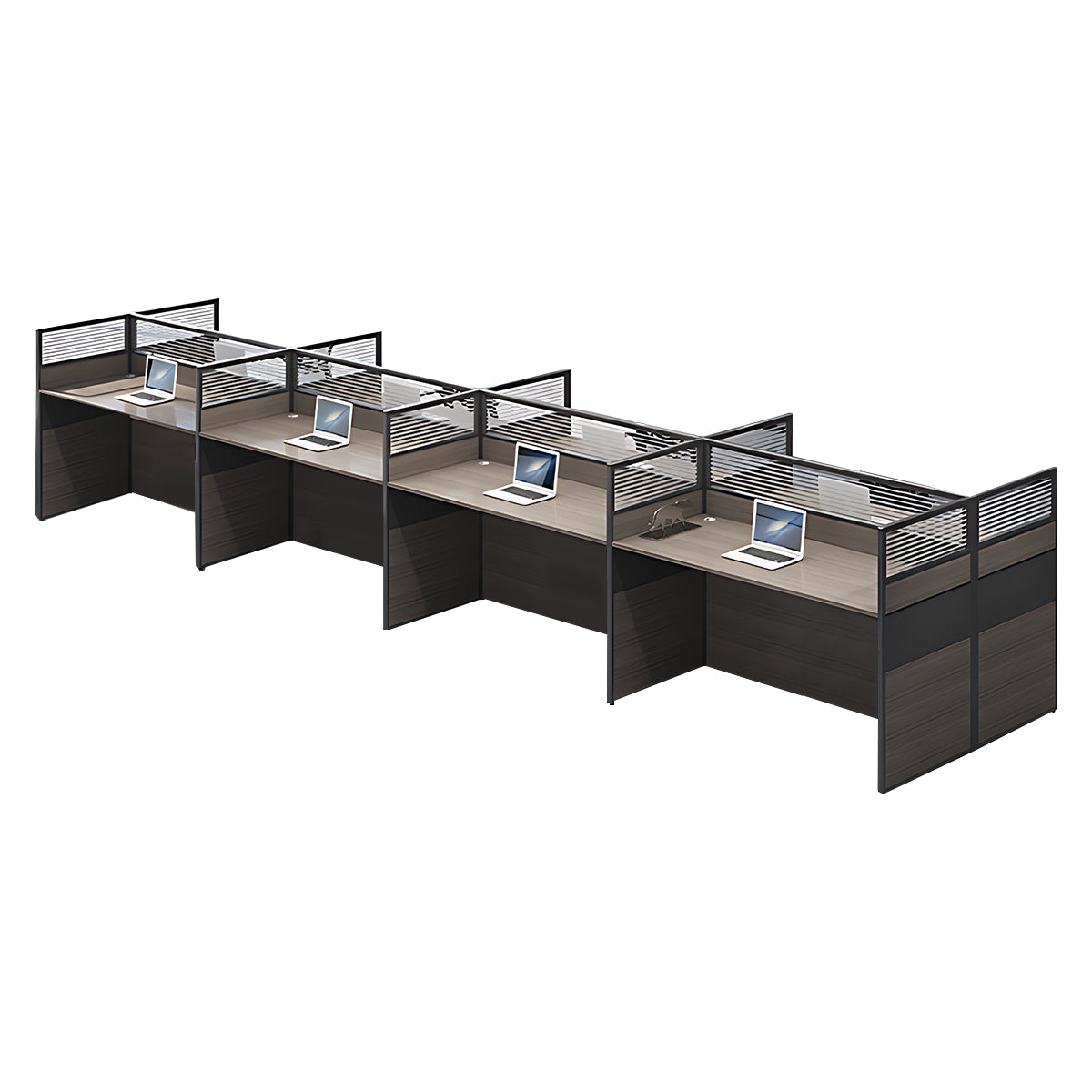 Minimalist Office Desk with Screen Partition, Four Seater