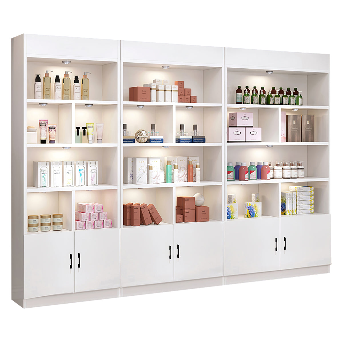 Modern White Beauty Salon Display Cabinet with LED Lights