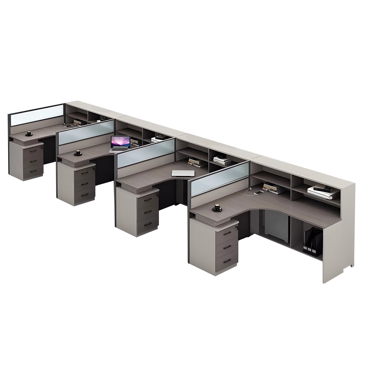 L-Shaped Minimalist Office Desk with Built-In Outlets, Ample Storage Space