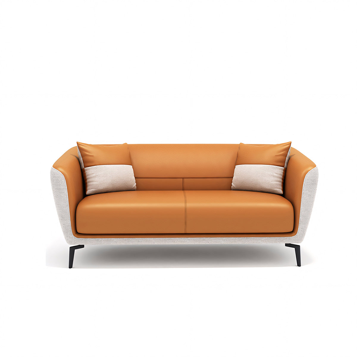 Compact Casual Luxury Business Office Sofa in Genuine Leather, Orange