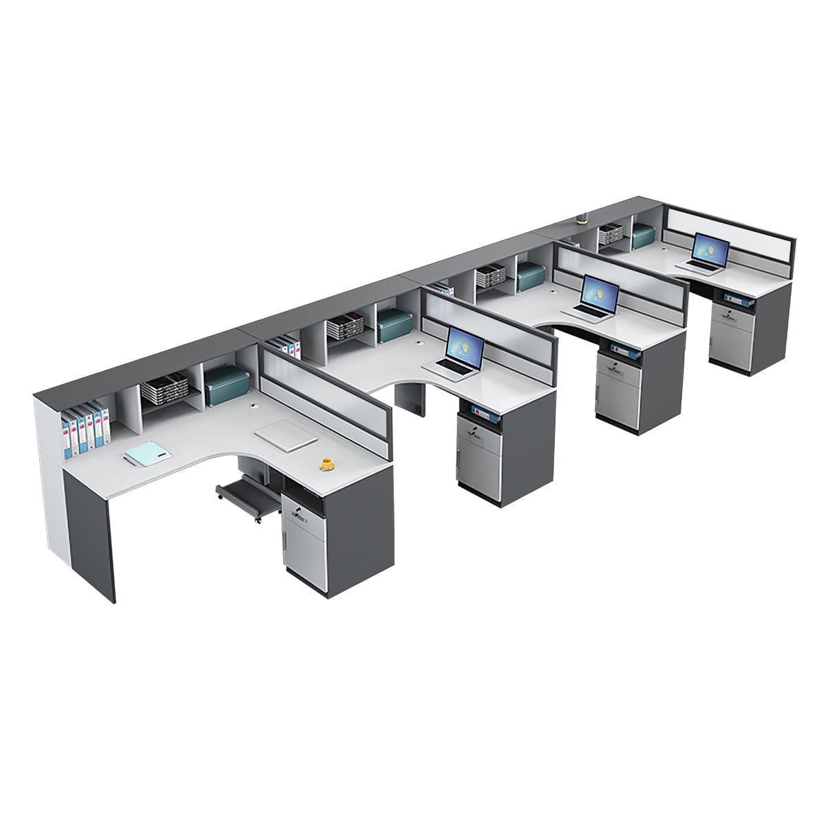 Modern L-Shaped Staff Office Desk with Partition and Storage Cabinet