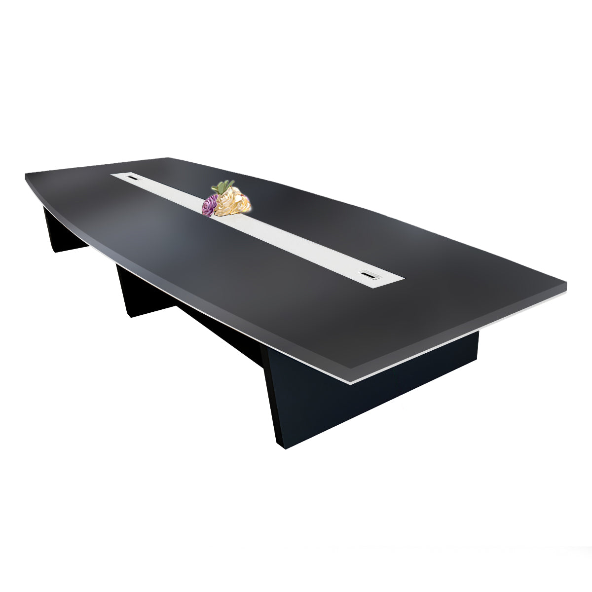 Modern Boat-Shaped Conference Table with Cable Management Ports