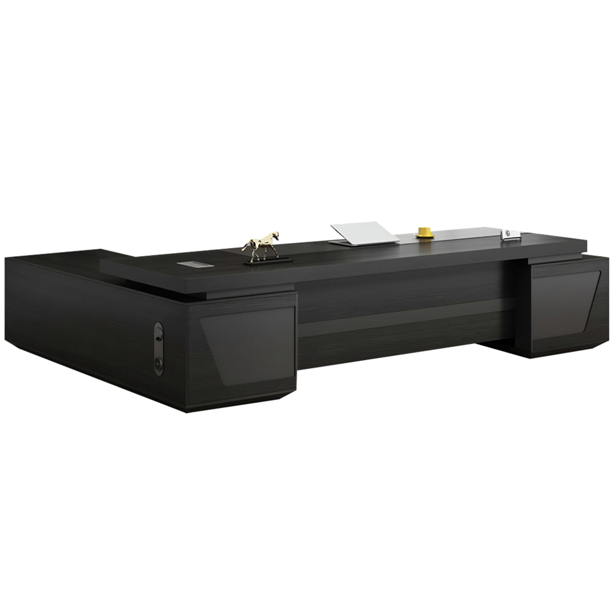 Modern L-Shaped Executive Desk with Drawers and Cabinet（Stock Items）