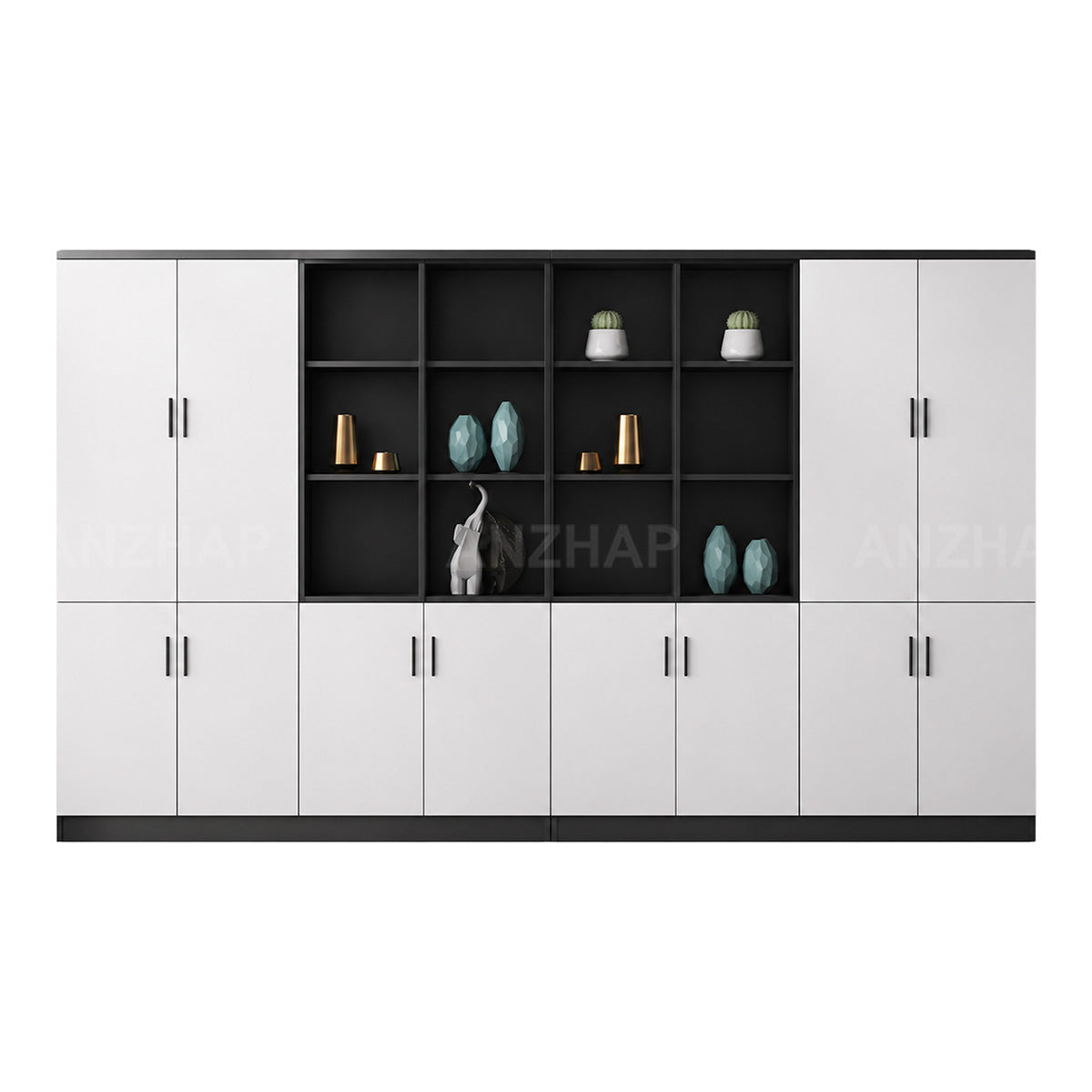 Office Storage Cabinet with Open Compartments, Enclosed Cabinets & Alloy Handles