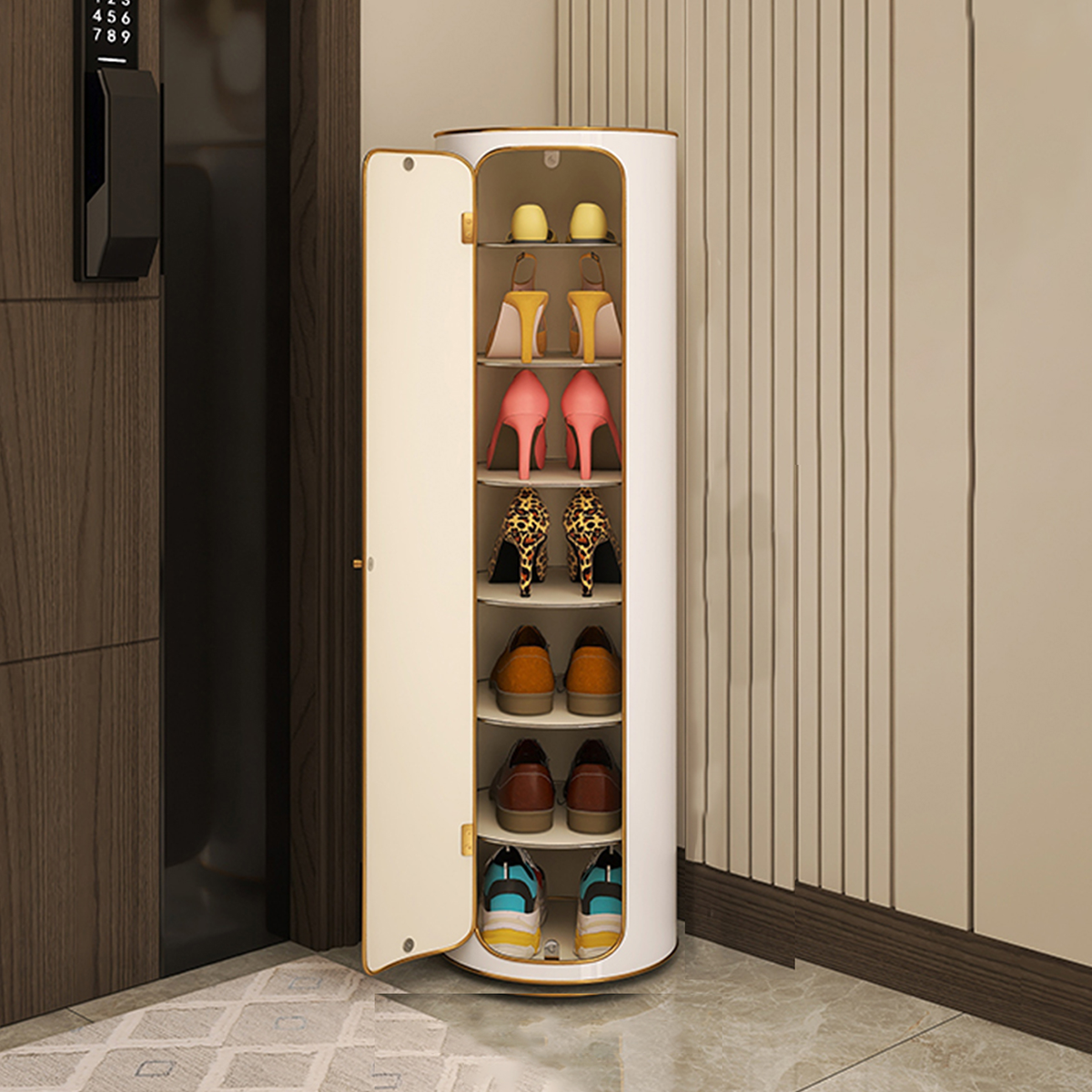 Minimalist Elegant Cylindrical Rotating Shoe Cabinet