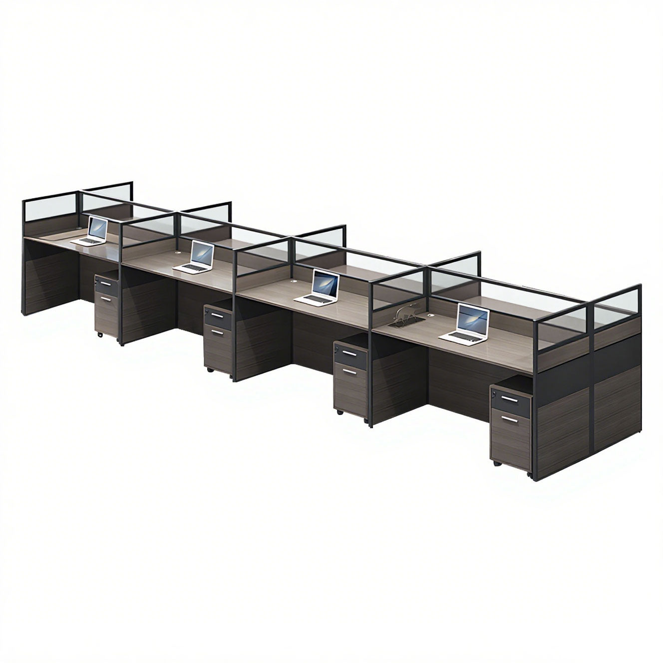 Minimalist Office Desk with Screen Partition, Four Seater