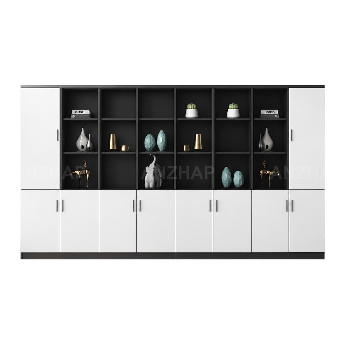 Office Storage Cabinet with Open Compartments, Enclosed Cabinets & Alloy Handles