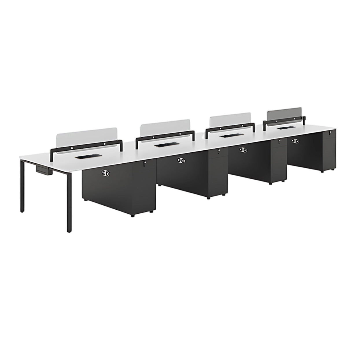4-Person Open Plan Office Desk with Privacy Panels and Storage Pedestals