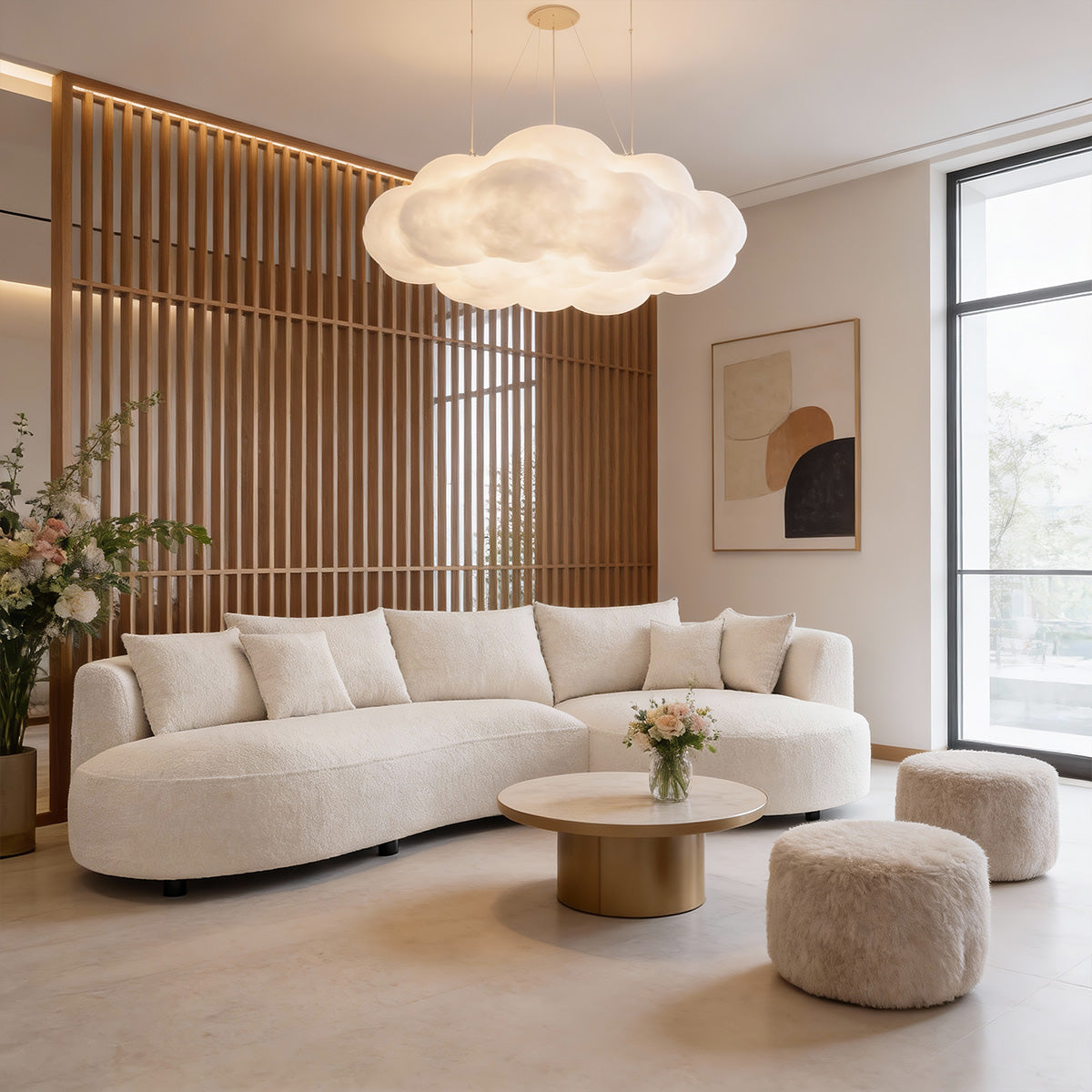 Modern Sherpa Lounge Sofa with Curved Backrest for Living Rooms & Reception Areas