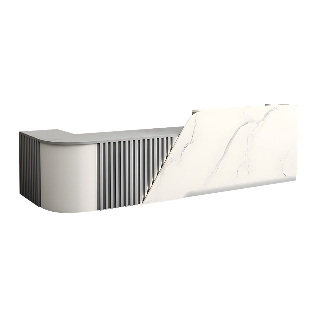 Reception Desk, White Textured + Gray Corner on the Right, White Textured + Gray finish, L63" x W24" x H39", for reception area or front office,...