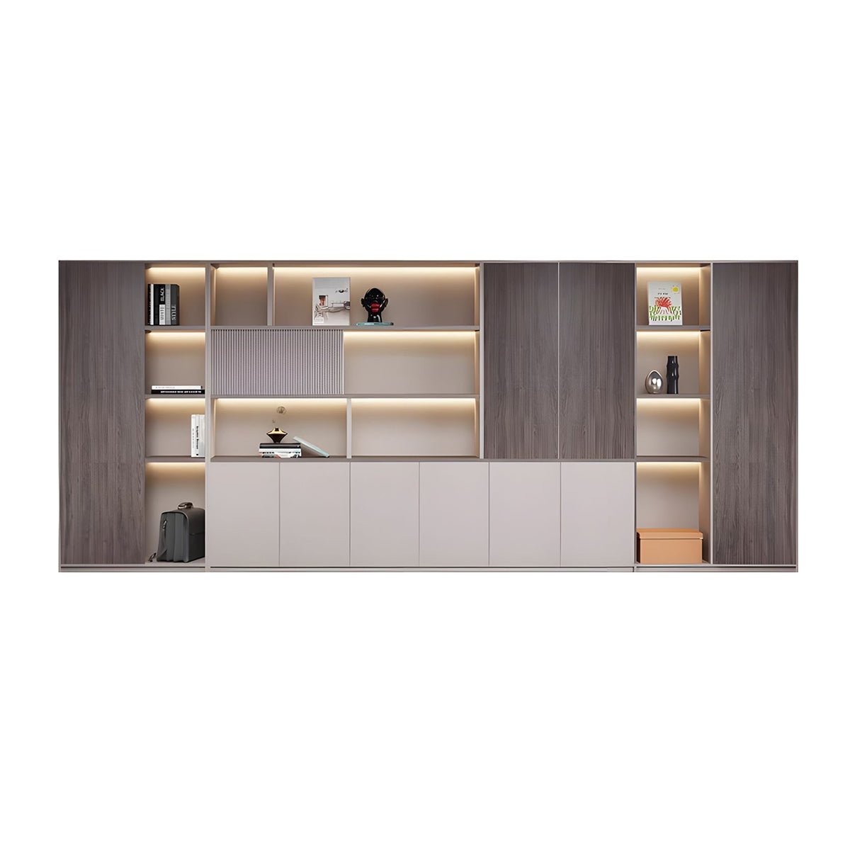 Premium Executive Office Wooden Cabinet with Shelves, Lockable Compartments, and Sliding Doors for Workplace Organization