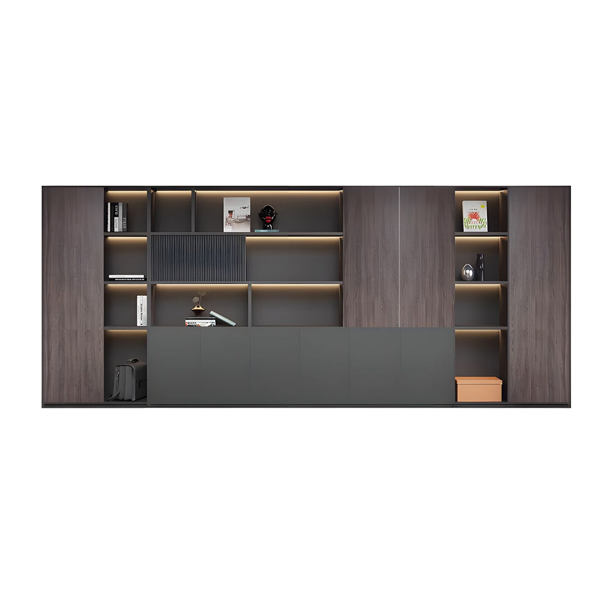 Premium Executive Office Wooden Cabinet with Shelves, Lockable Compartments, and Sliding Doors for Workplace Organization
