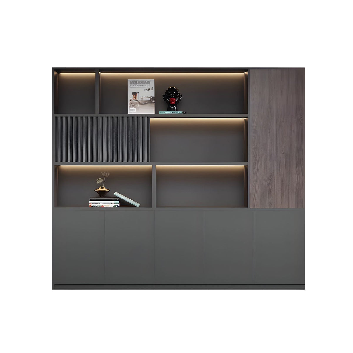 Premium Executive Office Wooden Cabinet with Shelves, Lockable Compartments, and Sliding Doors for Workplace Organization