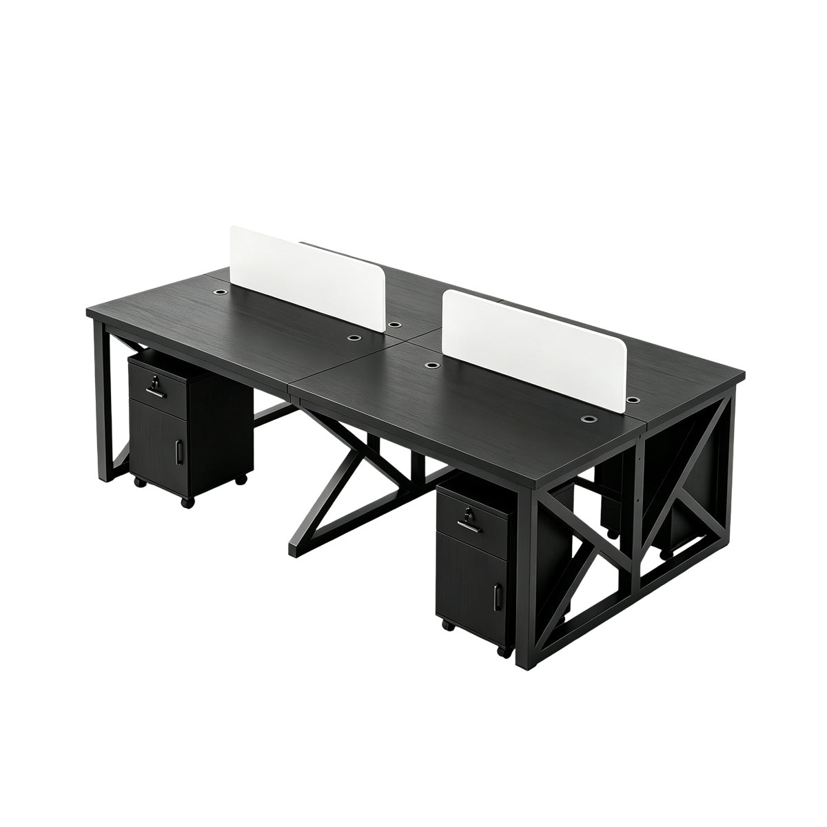 Modular Office Workstation Desk with Privacy Panels, Cable Grommets and Storage