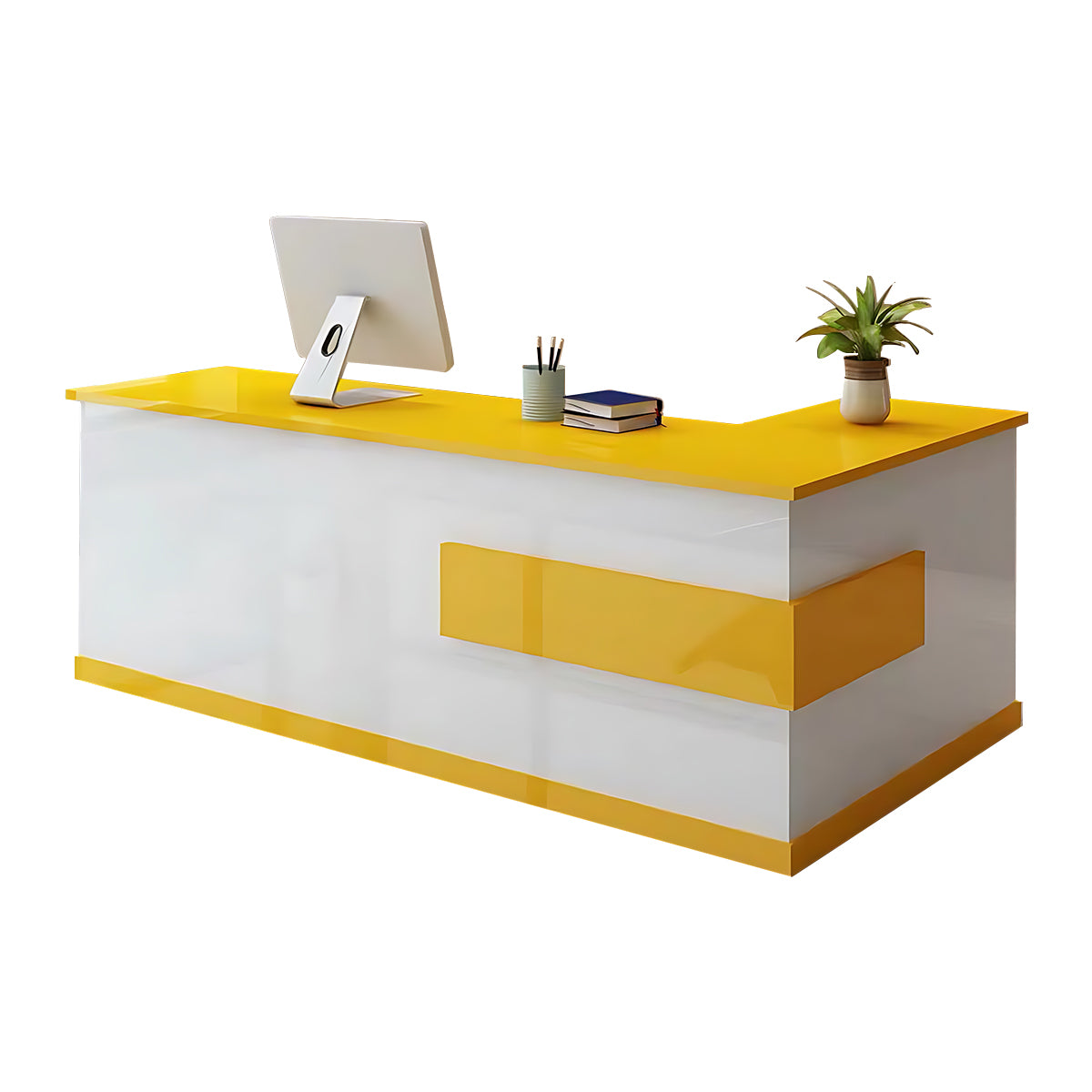 Sleek Luxurious L-Shaped Reception Desk with Thick Desktop