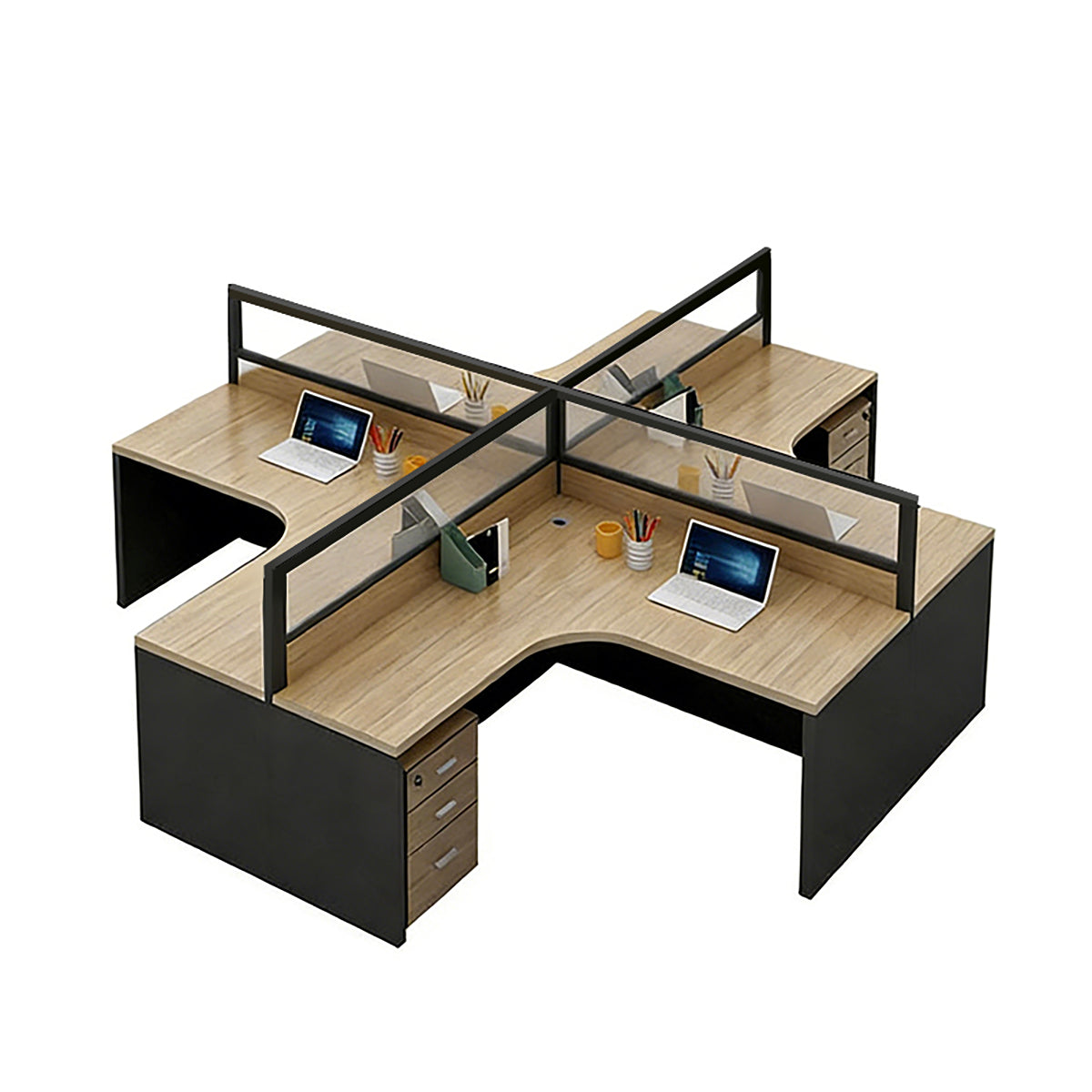 Modern Minimalist Office Desk – Two-Tone Office Workstation with Cable Management